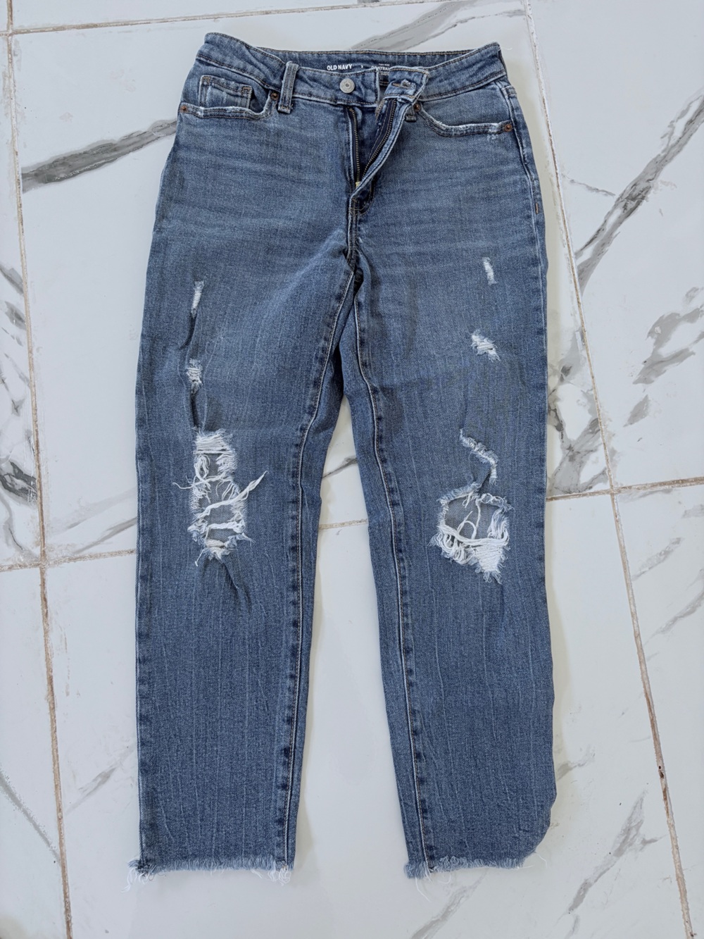Old Navy Distressed Light Blue OG Straight Jeans
